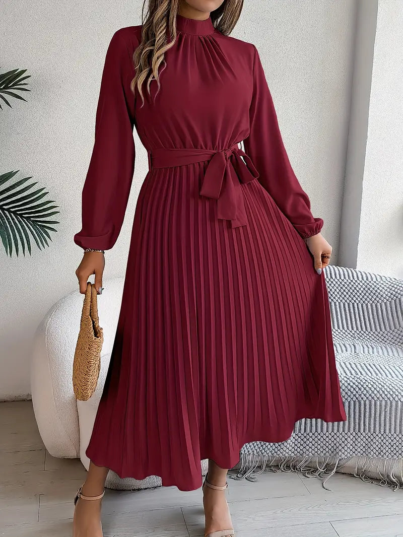 Ladies' Elegant Flared Waist Dress with Belt