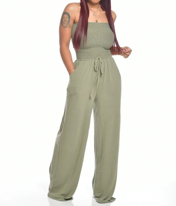 Summer Women's Strapless Drawstring Jumpsuit