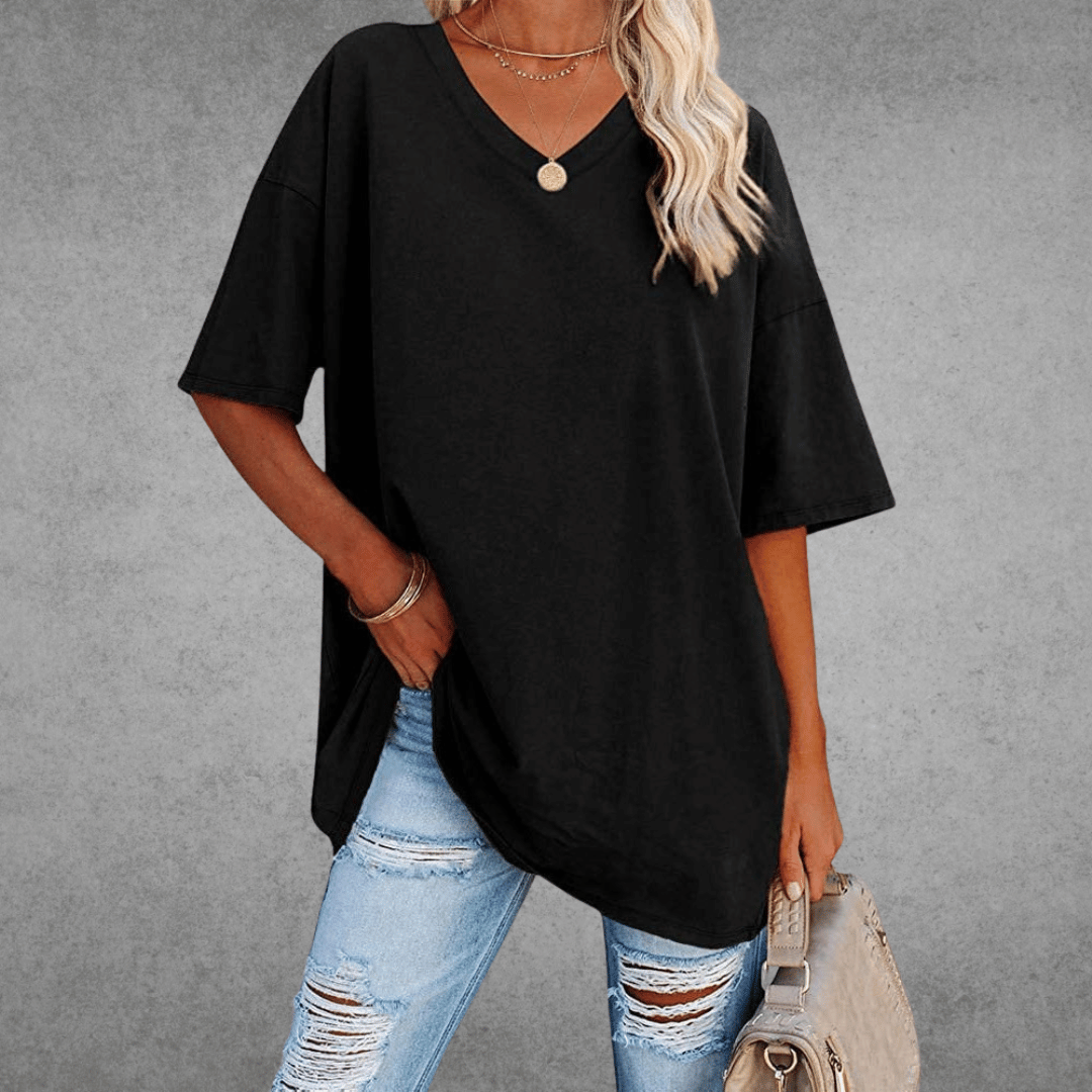 Relaxed Fit V Neck Casual Tee Shirt - VogeLuxe