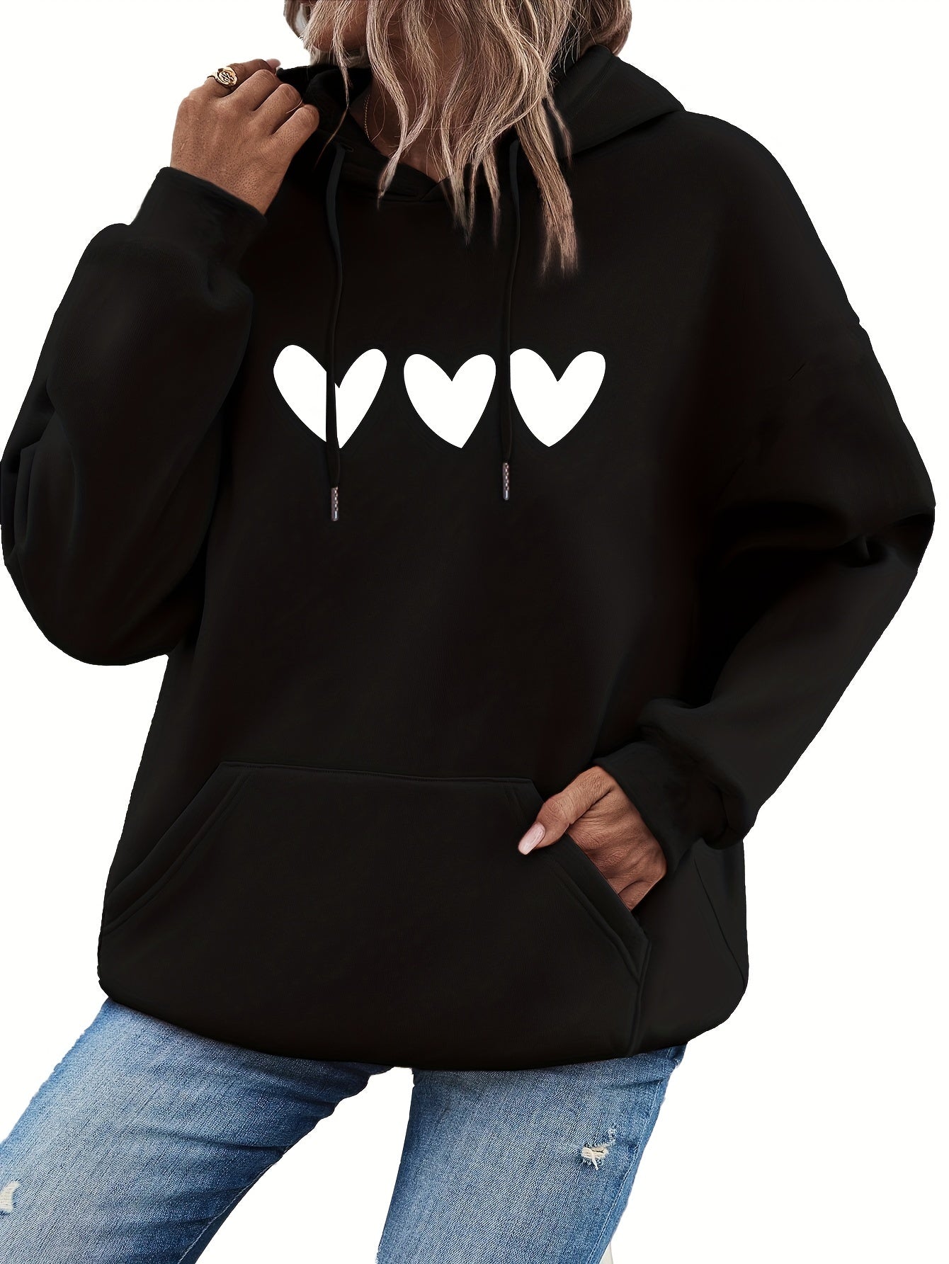 Cozy Women's Loose Fit Hoodie with Heart Pocket Detail