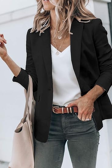 Classic Women's Single Button Jacket with Pockets - VogeLuxe