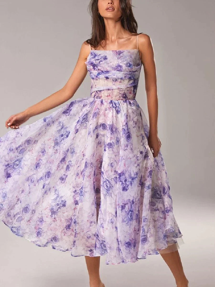Ladies' Stylish Floral Long Dress with Slimming Fit - BritishElegance