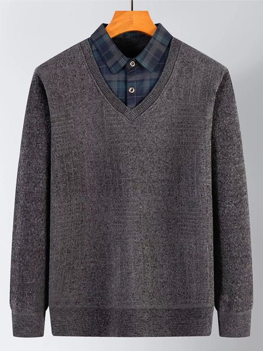 Big and Tall Plaid Crew Neck Sweater - VogeLuxe