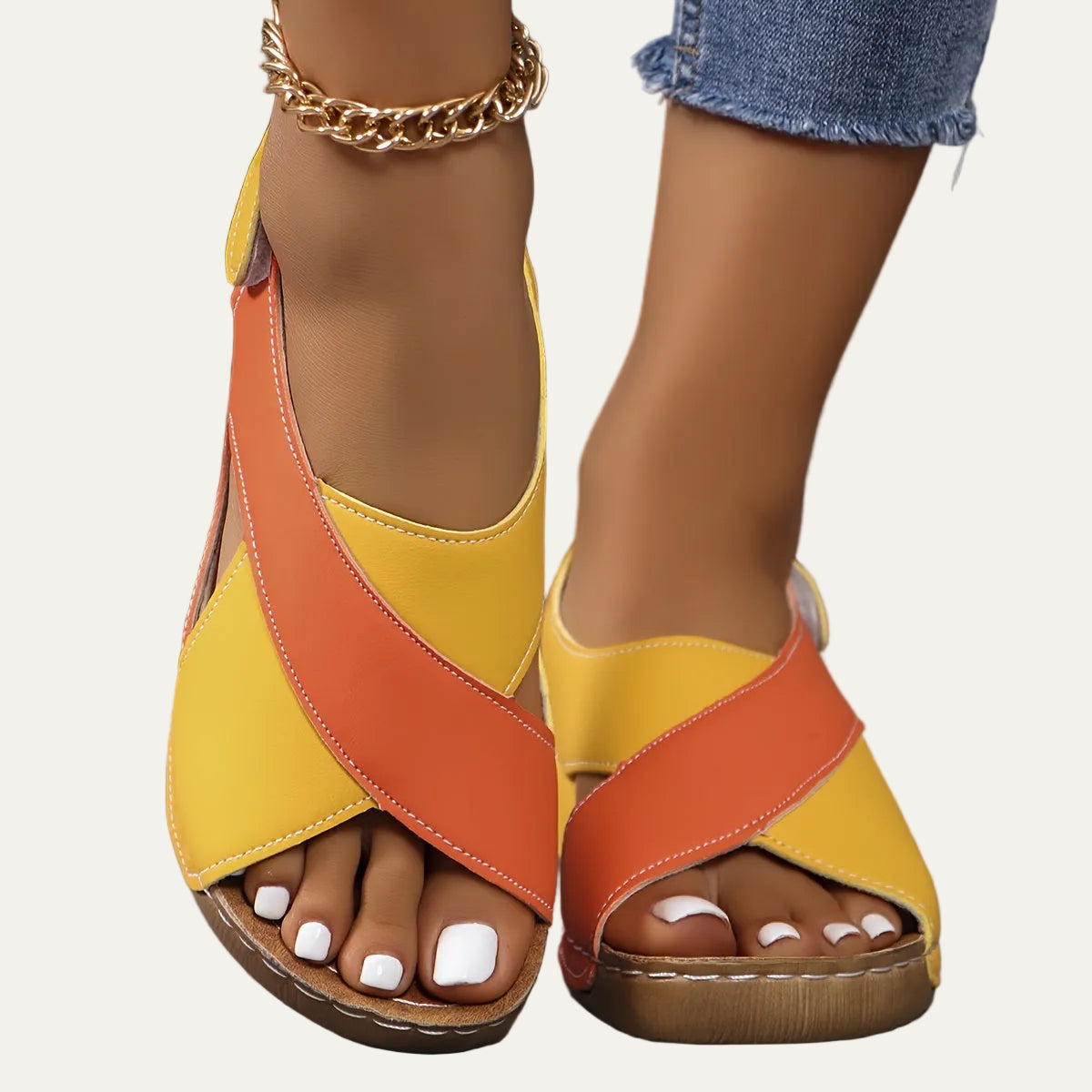 VogeLuxe | Women’s Low Wedge Sandal with Criss Cross Toe Design