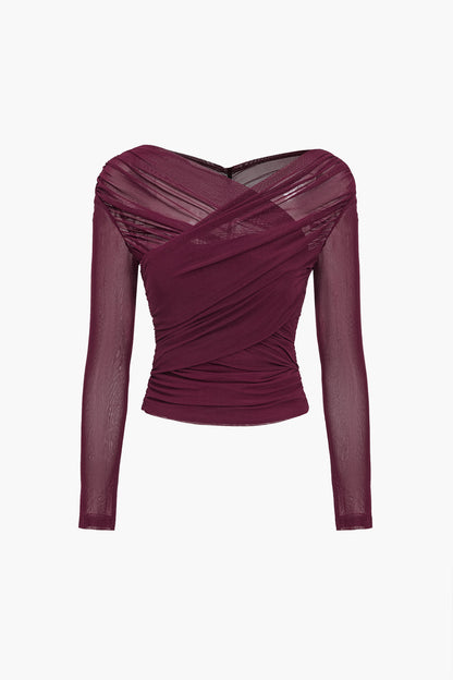 Feminine Textured Mesh Blouse for Women