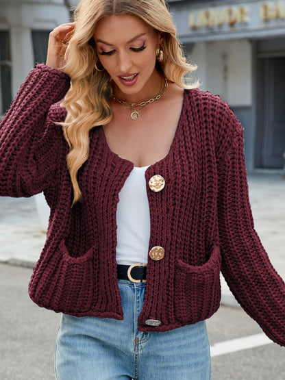 Warm Women's Cable Knit Cardigan with Pockets