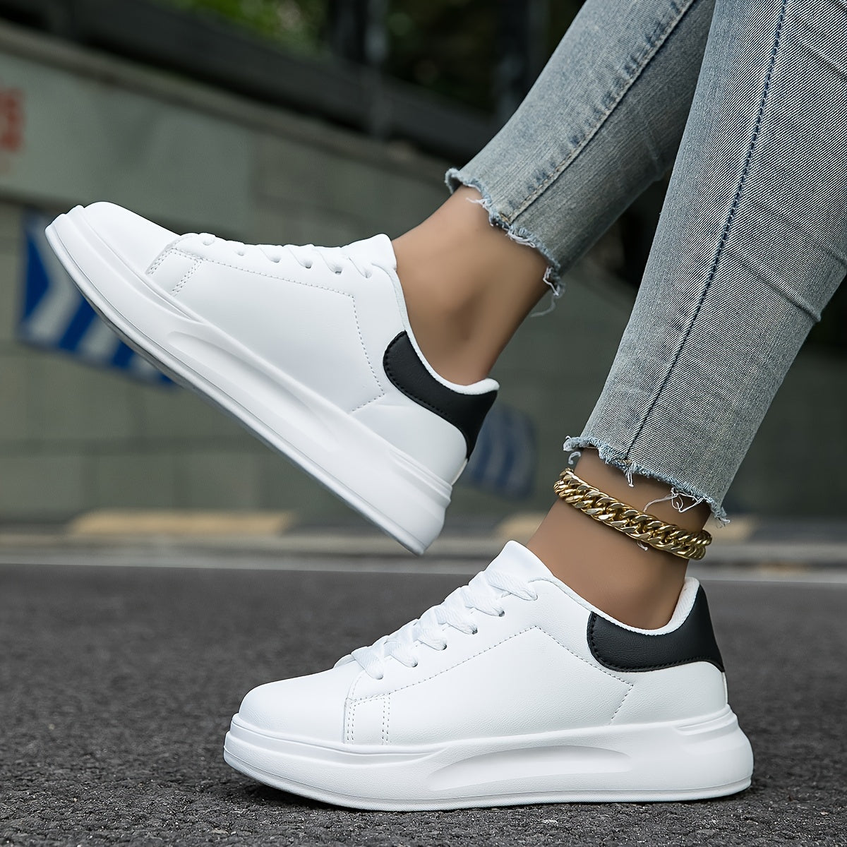 Timeless White Sneakers with Black Accent - VogeLuxe