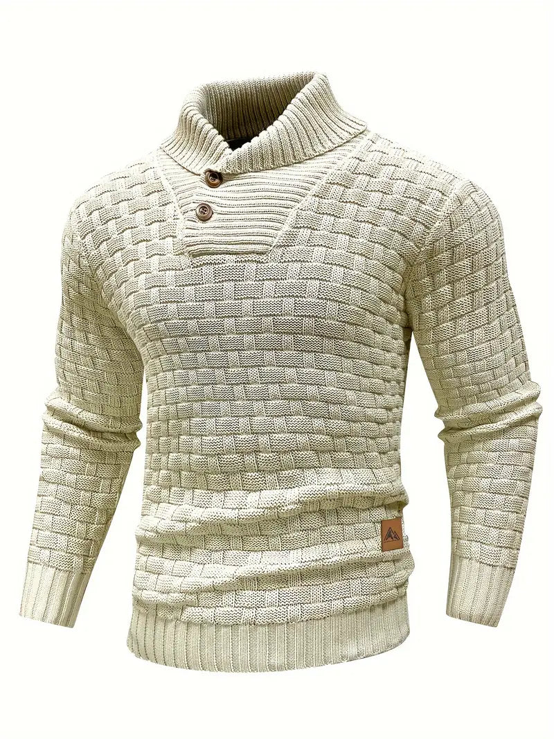 VogeLuxe | Men’s Textured Shawl Collar Button Pullover Sweater