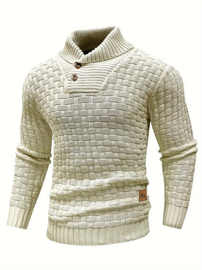 VogeLuxe | Men’s Textured Shawl Collar Button Pullover Sweater
