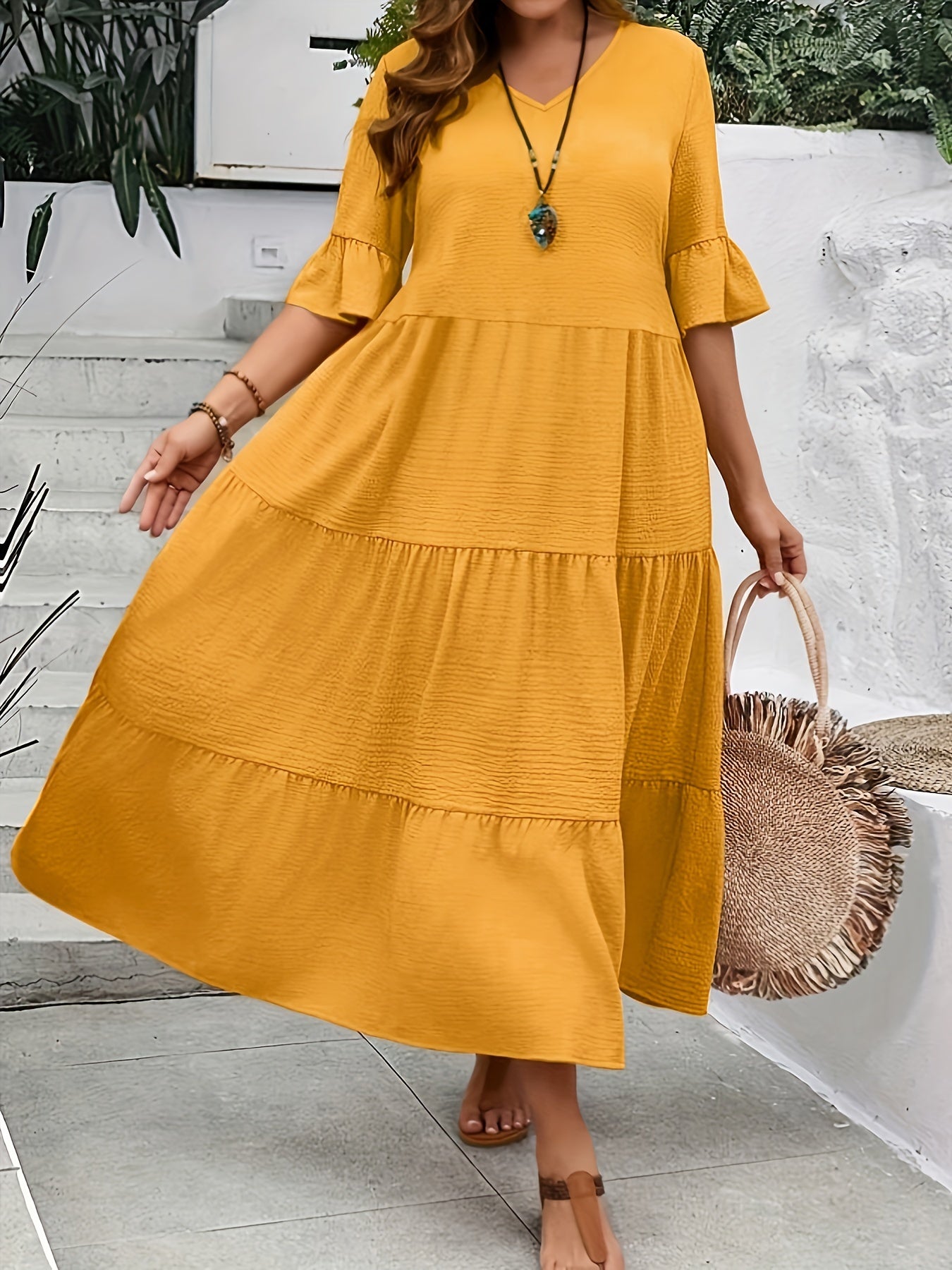 Plus Size V-Neck Women's Fashion Dress