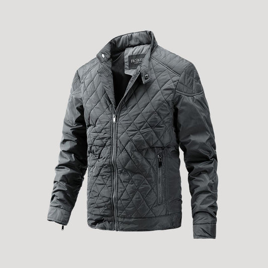 Waterproof Quilted Biker Jacket with Diamond Stitching - VogeLuxe
