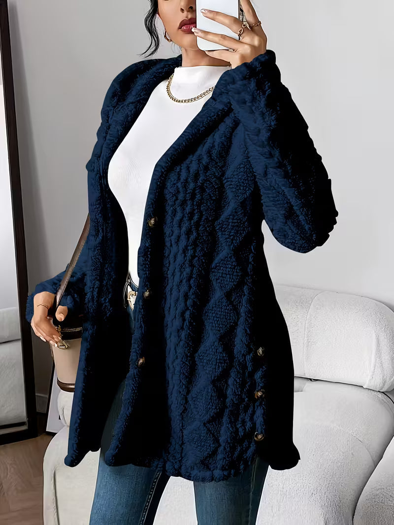 Cozy Women's Fleece Jacket – Plush Button Front Cardigan