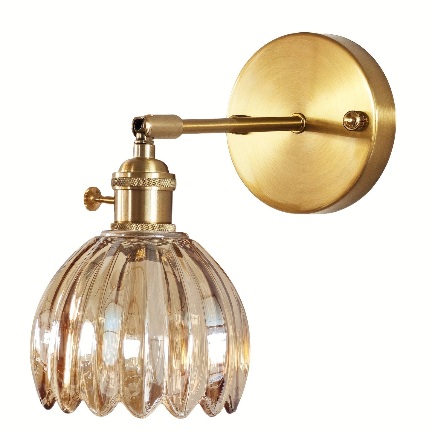 Stylish Glass Wall Light | Rose Ribbed Shade & Gold Finish