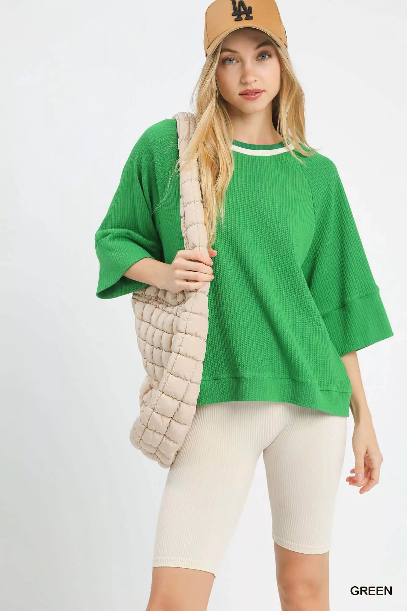 Textured Fit Knit Blouse with Colorful Accent Trim - VogeLuxe
