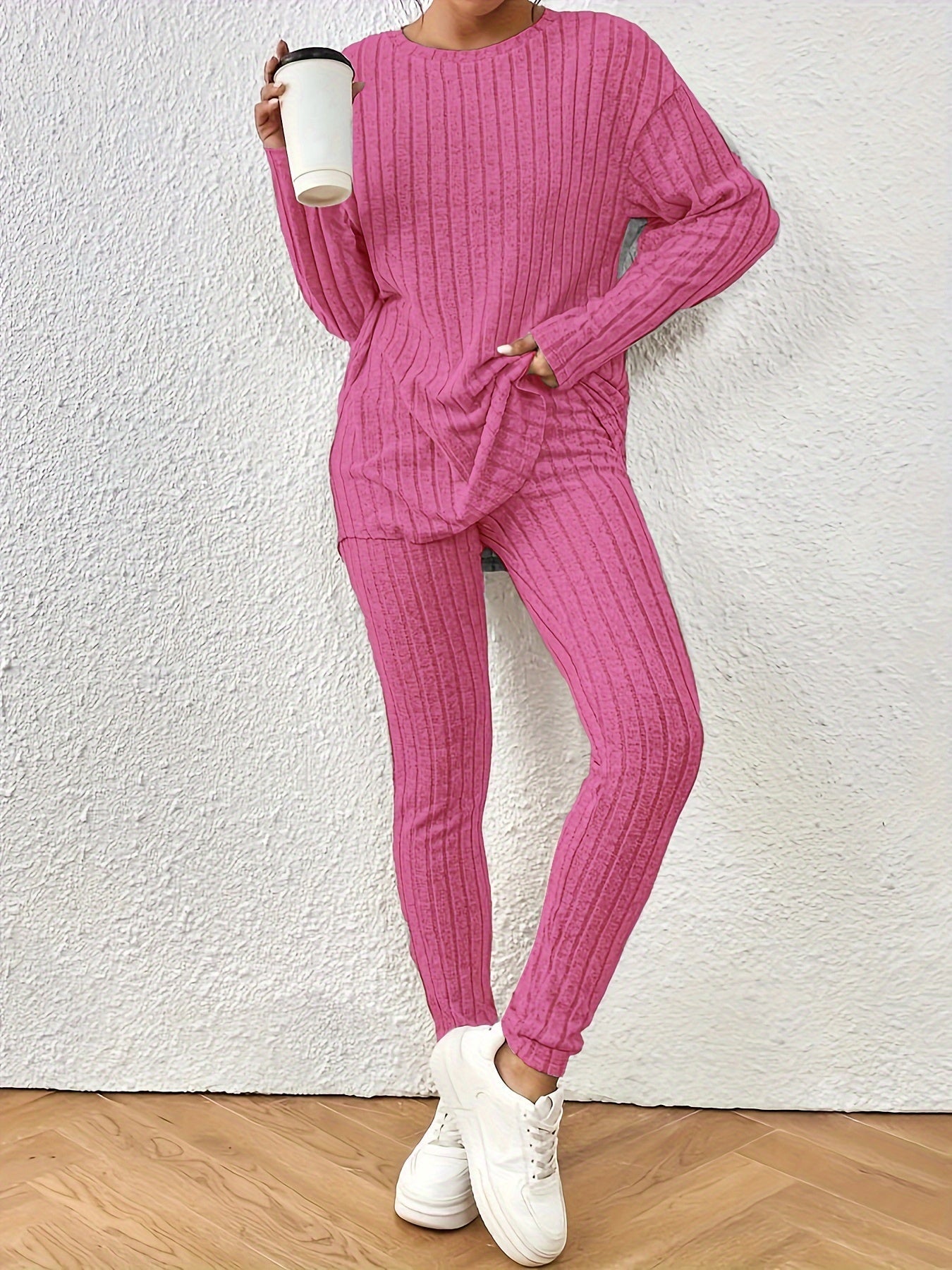Comfy Women's 2-Piece Long Sleeve Tee and High Waist Pants Set