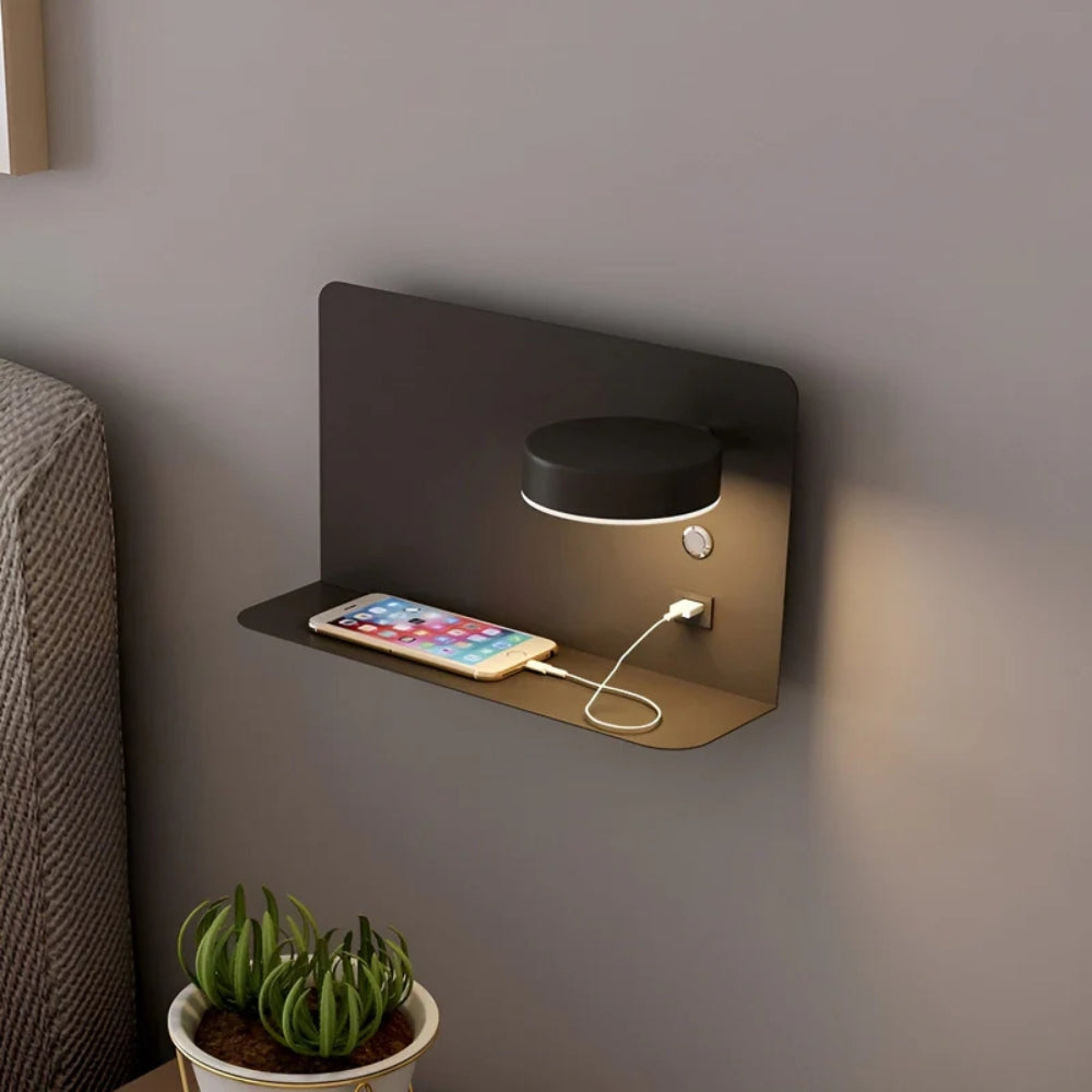 LED Wall Light with USB Charger and Shelf Mount