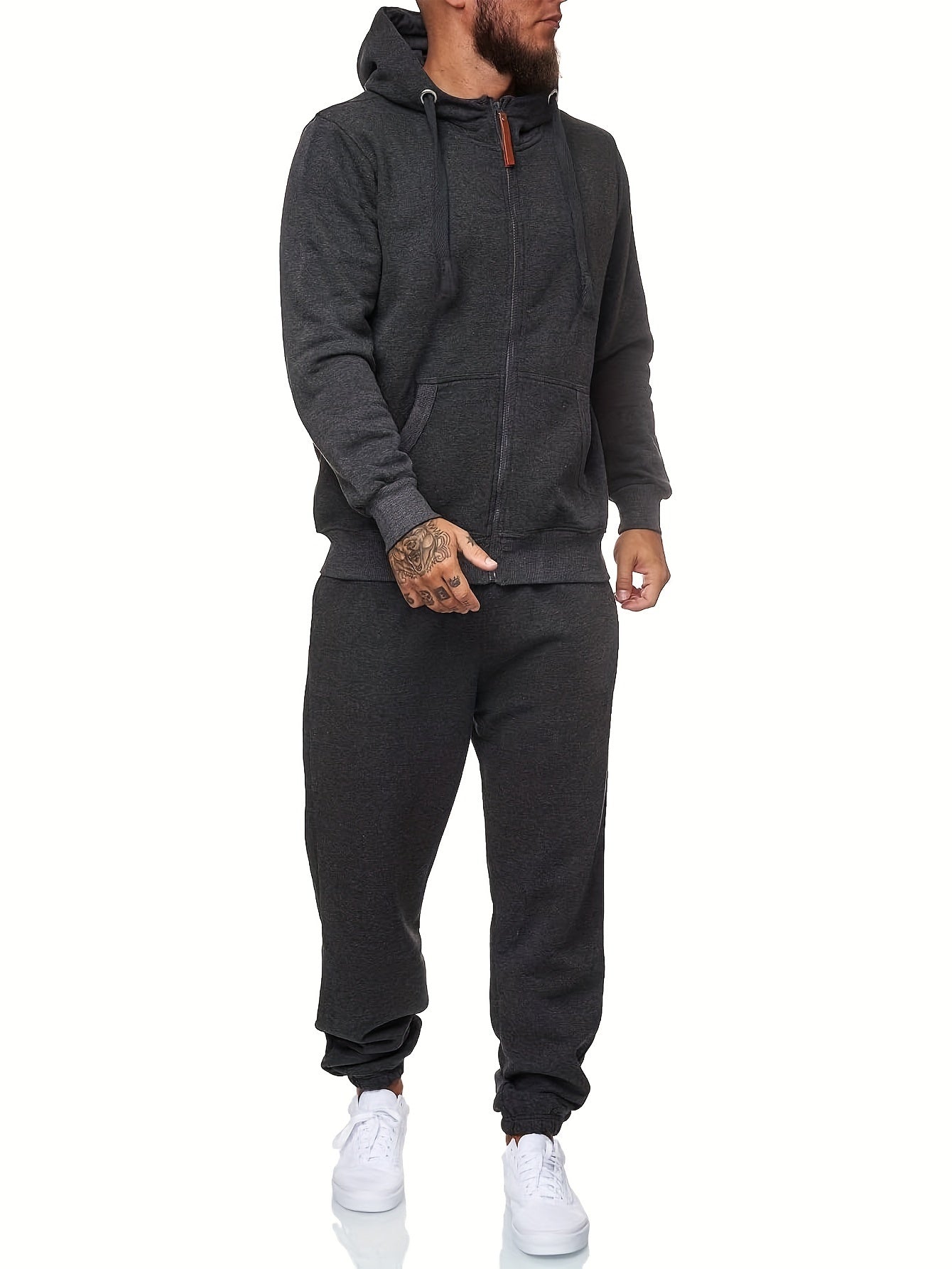 Relaxed Fit Hooded Tracksuit Set with Zip Jacket and Pants - BritishElegance