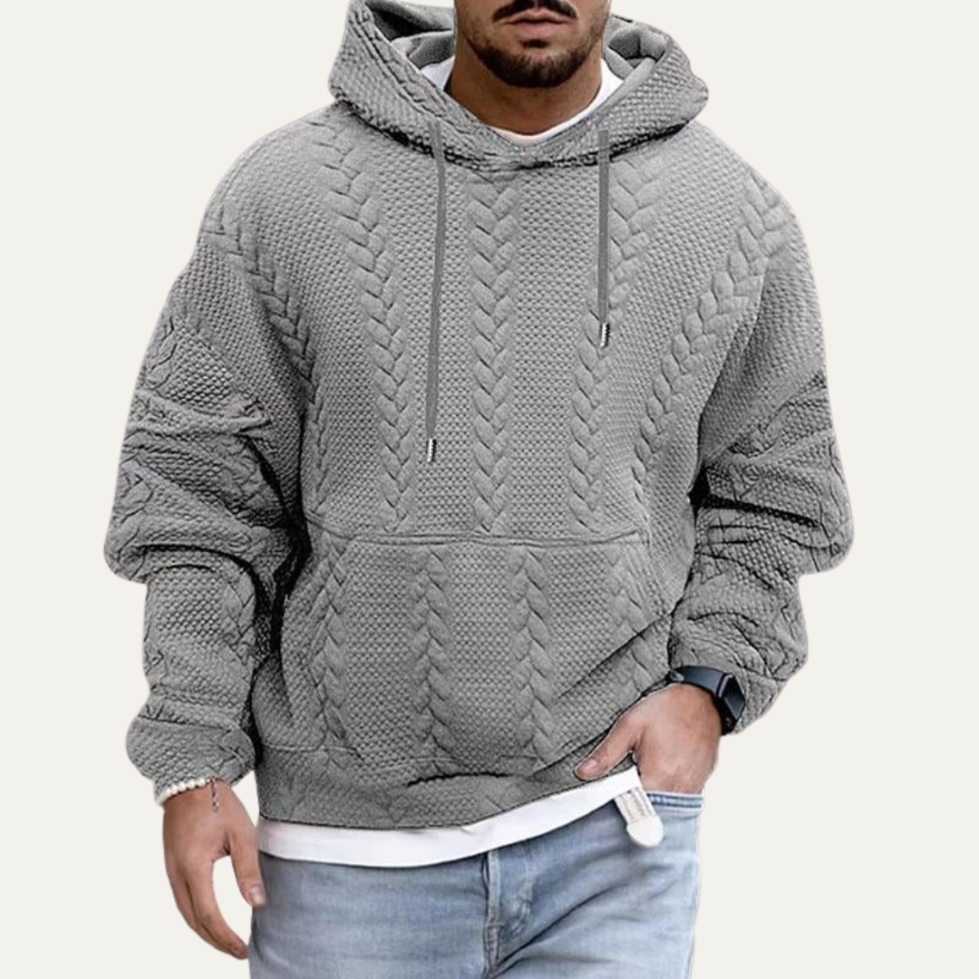 VogeLuxe | Men’s Cable Knit Embossed Pullover Hoodie