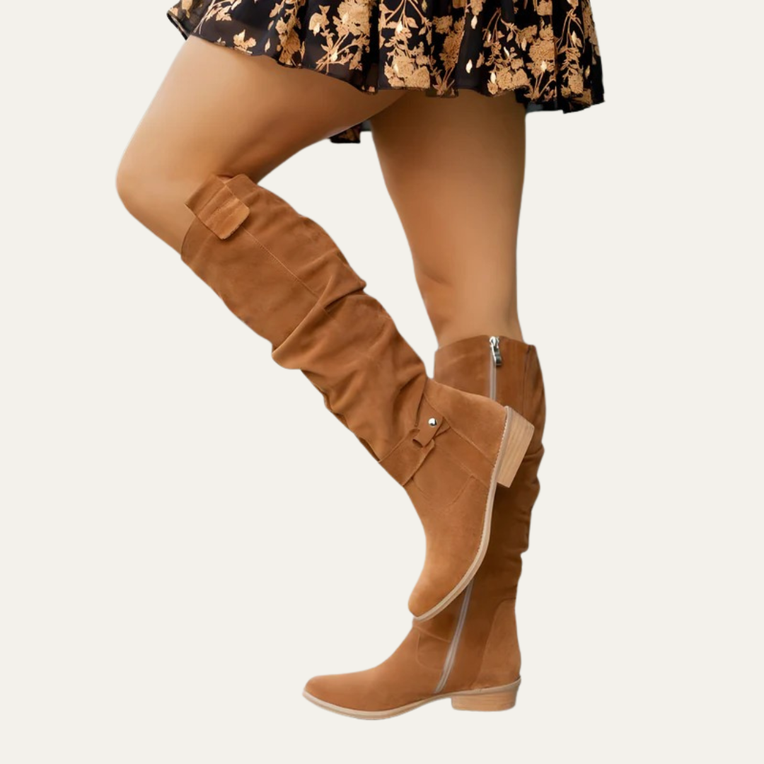 VogeLuxe | Women’s Tall Slouchy Knee High Boots with Buckle Detail