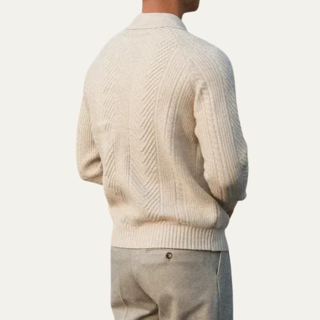 VogeLuxe | Men’s Textured Chevron Knit Polo With Zip Neck