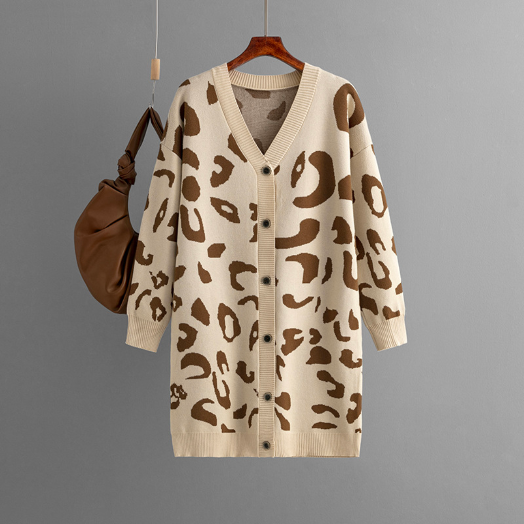 Soft Leopard Pattern Cashmere Women's Cardigan Sweater