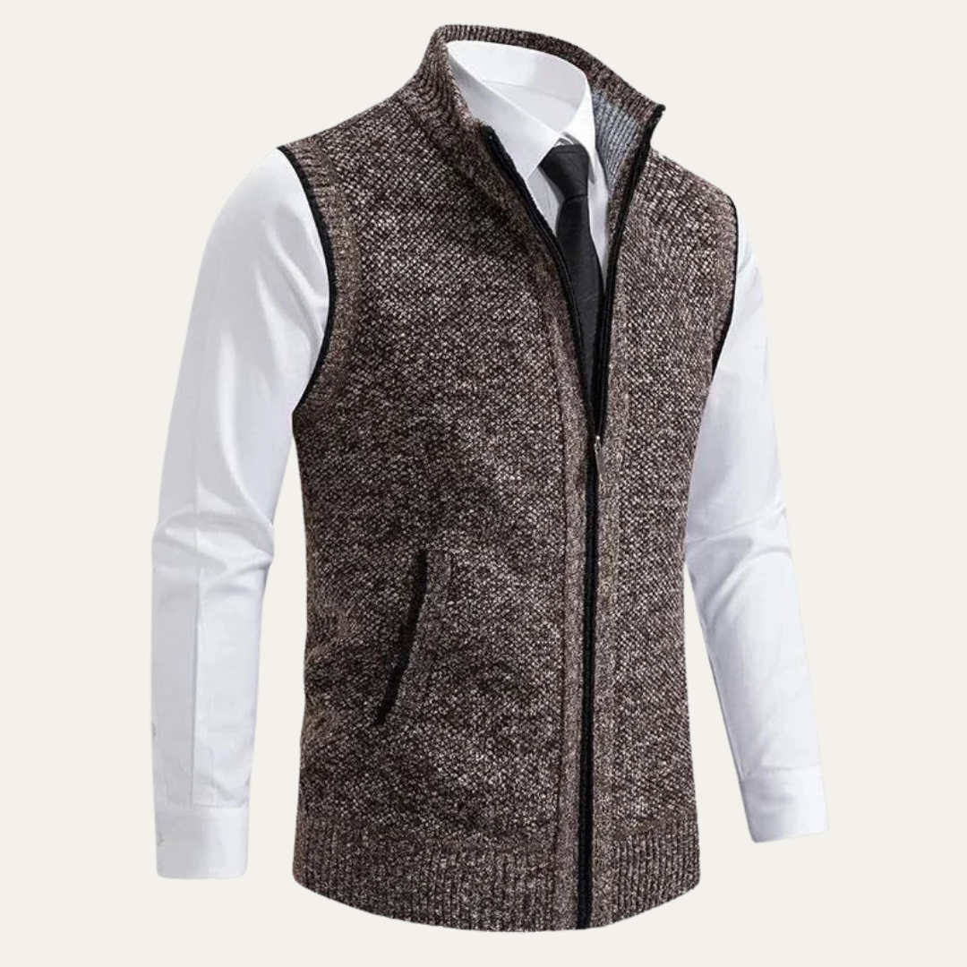 VogeLuxe | Men’s Full Zip Knit Sweater Vest With Mock Neck