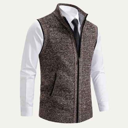 VogeLuxe | Men’s Full Zip Knit Sweater Vest With Mock Neck