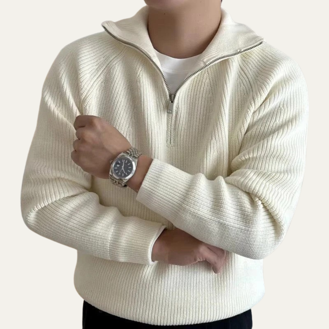 VogeLuxe | Men’s Quarter Zip Pullover with Vertical Ribbing
