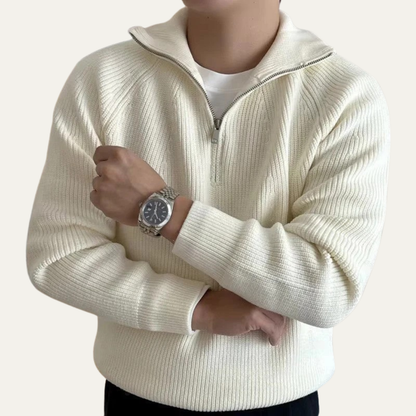 VogeLuxe | Men’s Quarter Zip Pullover with Vertical Ribbing