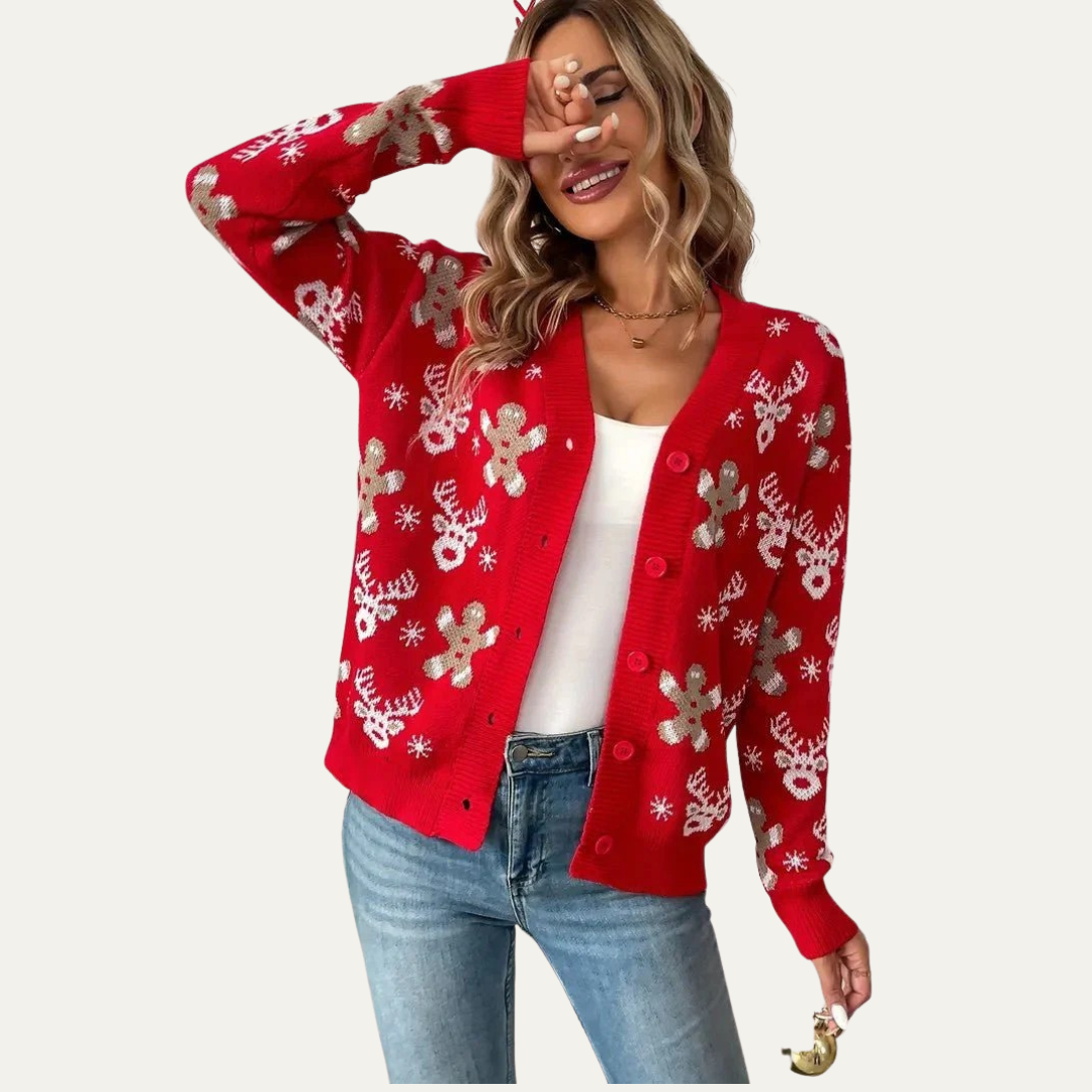 VogeLuxe | Women’s Festive Gingerbread Knit Button Cardigan