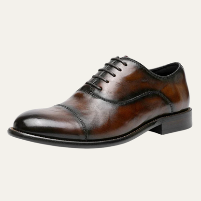 VogeLuxe | Men’s Burnished Leather Cap Toe Oxford Dress Shoes
