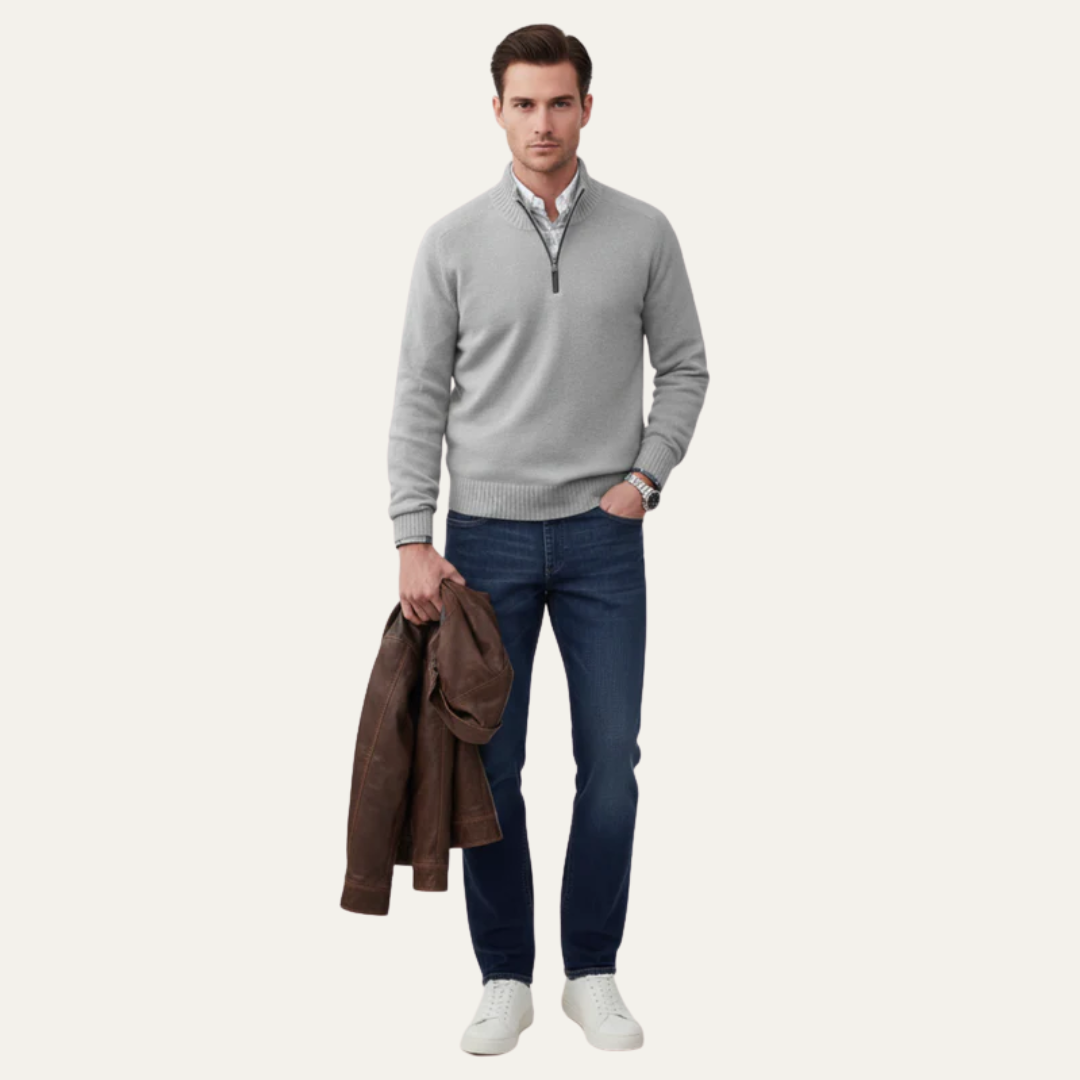 VogeLuxe | Men’s High Collar Quarter Zip Knit Sweater