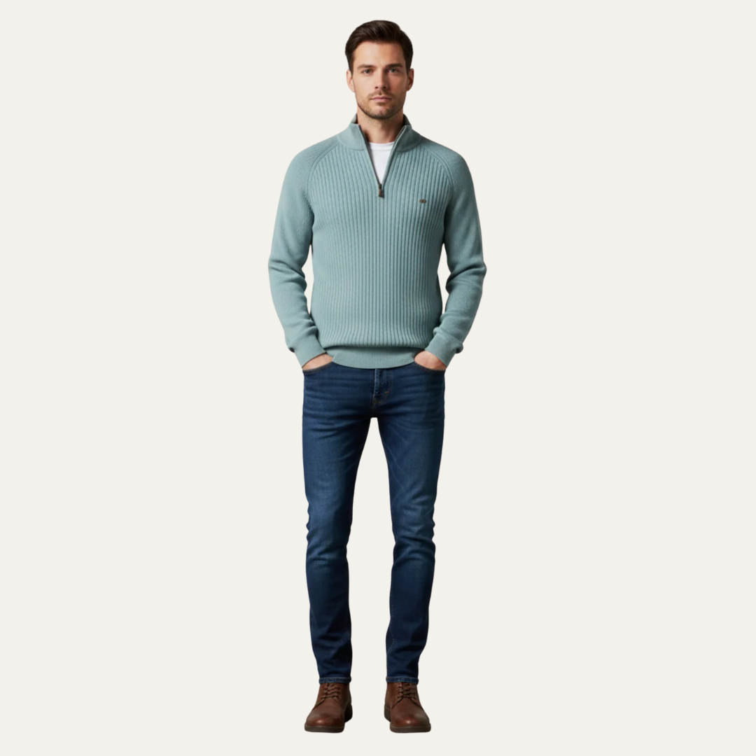 VogeLuxe | Men’s Heavy Ribbed Quarter Zip Mock Neck Sweater