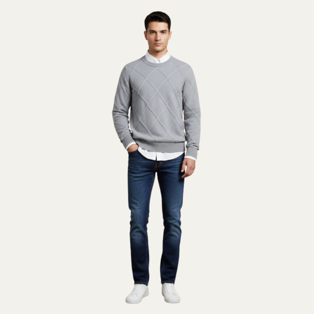 VogeLuxe | Men’s Diamond Knit Round Neck Sweater