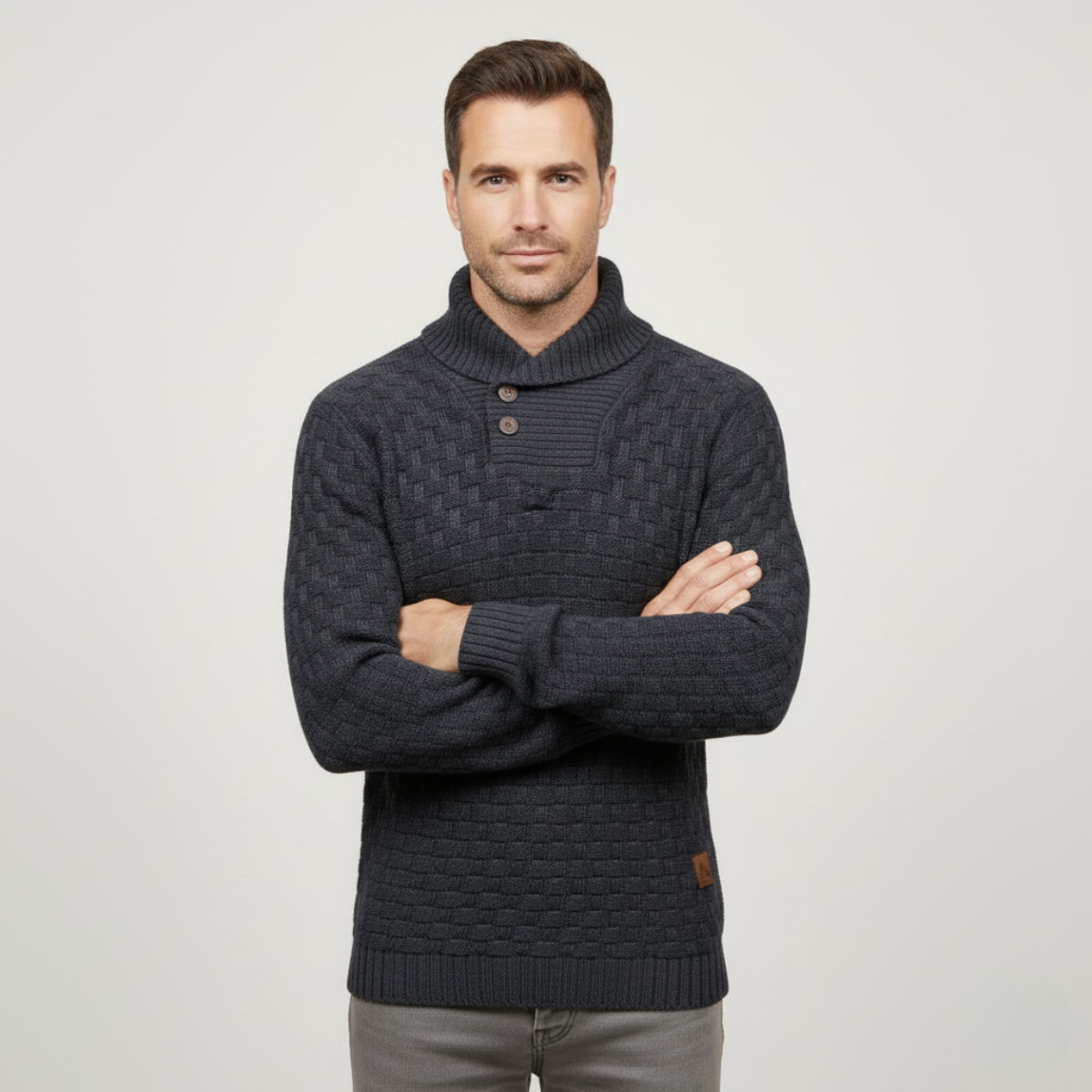 VogeLuxe | Men’s Textured Basketweave Shawl Collar Knit Sweater