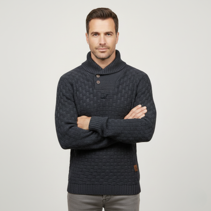 VogeLuxe | Men’s Textured Basketweave Shawl Collar Knit Sweater
