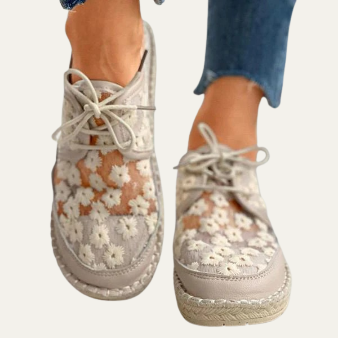 VogeLuxe | Women’s Lace Up Mesh Platform Shoes with Floral Embroidery
