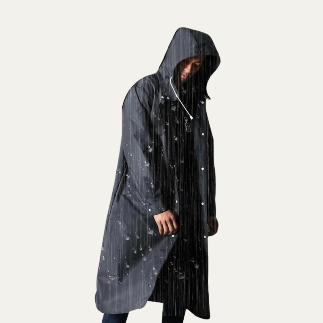 VogeLuxe | Men’s Long Line Hooded Snap Front Raincoat