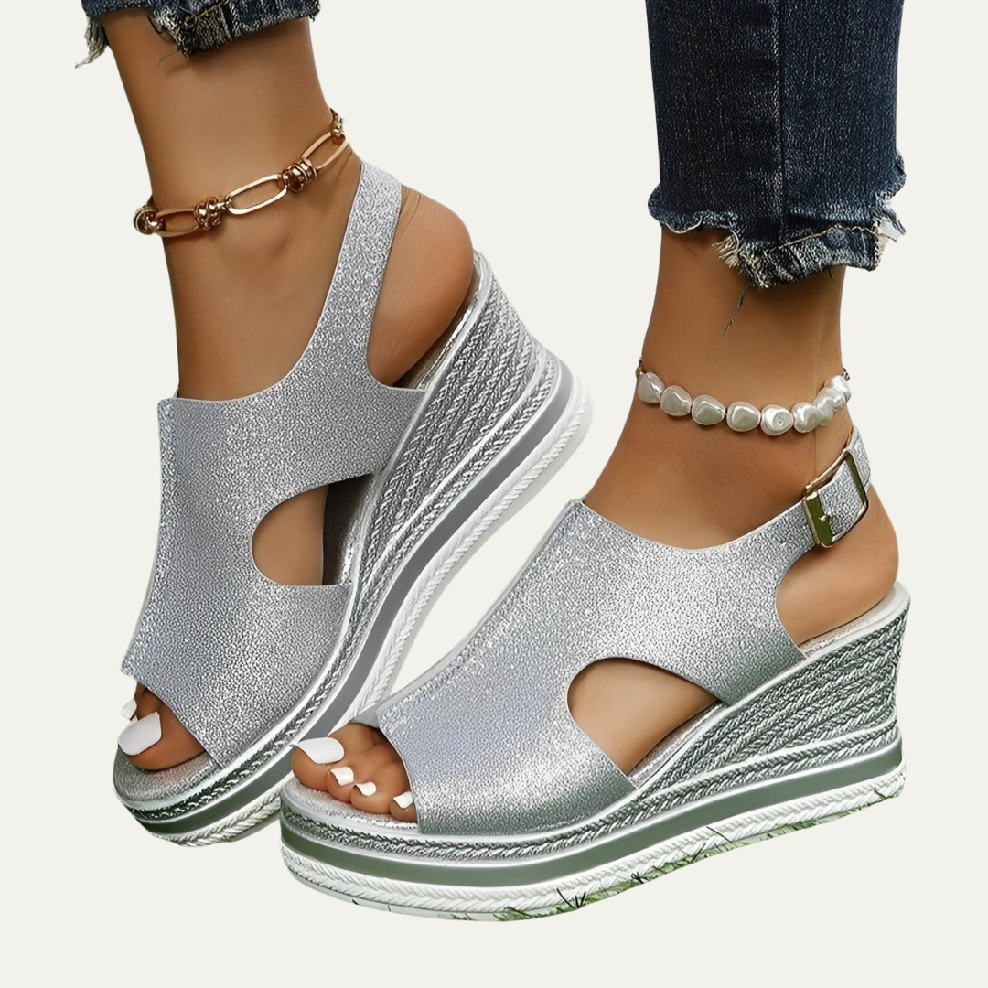 VogeLuxe | Women’s Platform Wedge Sandals with Textured Open Toe Design