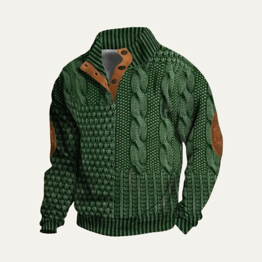 VogeLuxe | Men’s Buttoned Mock Neck Knit Sweater