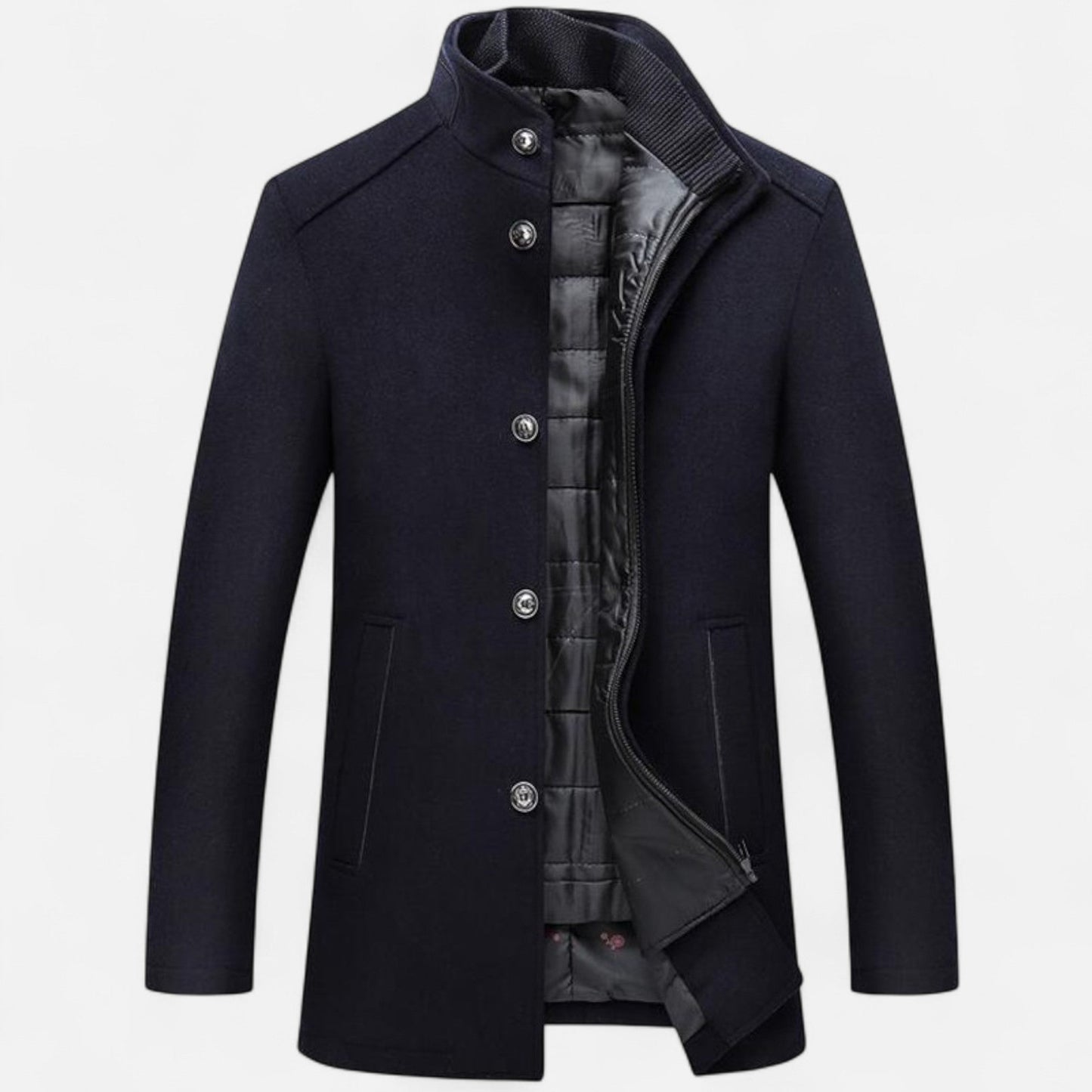 Warm Mens Woolen Winter Coat with Vest Detail