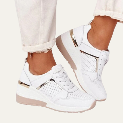 VogeLuxe | Women’s Wedge Sneakers with Breathable Perforated Panels and Metallic Accents