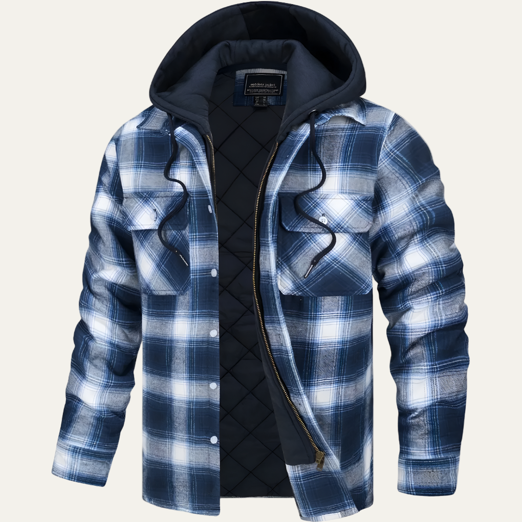 VogeLuxe | Men’s Versatile Plaid Flannel Jacket with Removable Hood