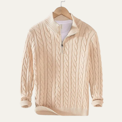 VogeLuxe | Men’s Cable Knitted Quarter Zip Sweater