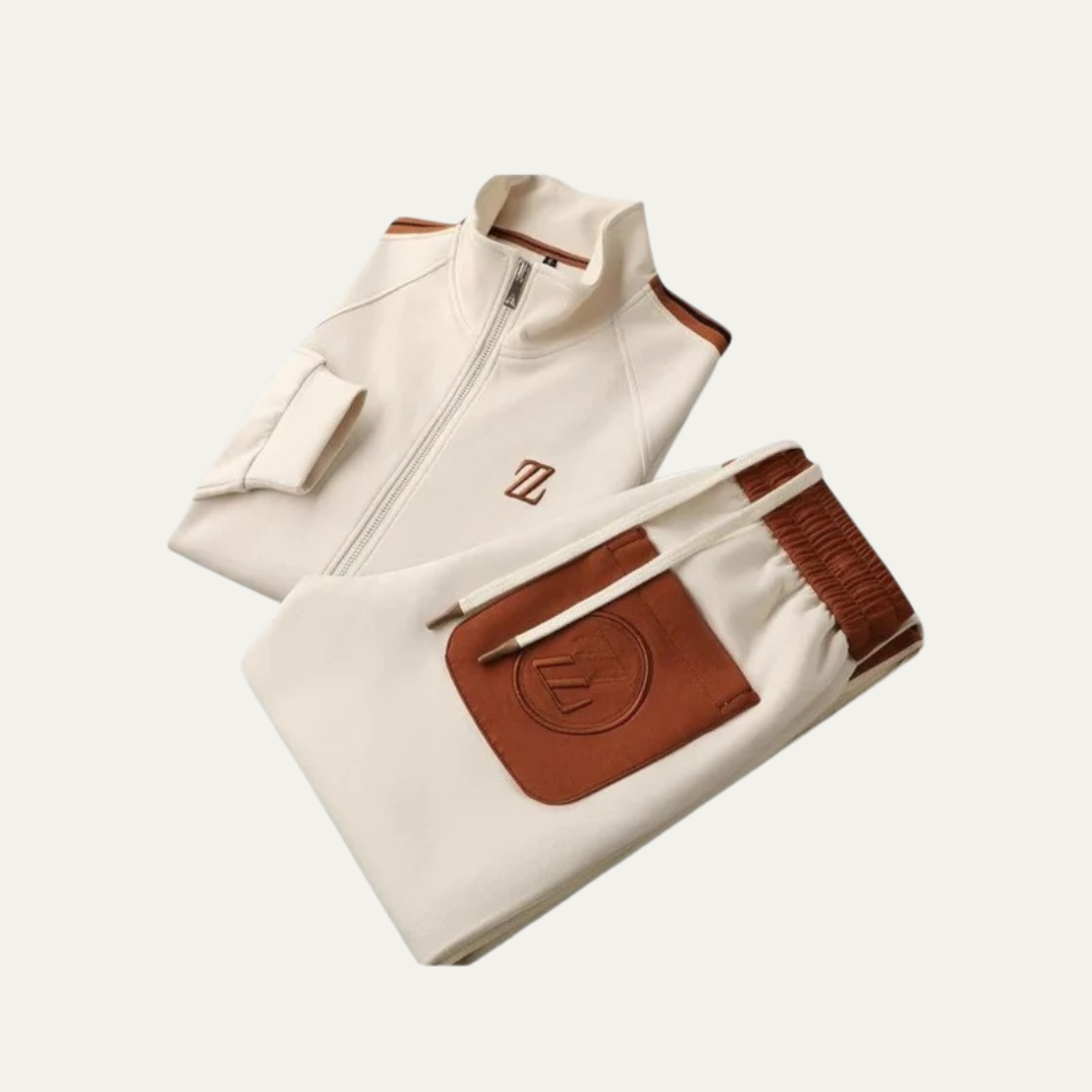 VogeLuxe | Men’s Stylish Leather-Trim Tracksuit Set