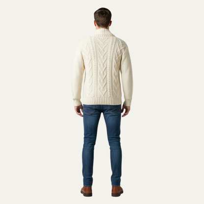VogeLuxe | Men’s Shawl Collar Double Breasted Cable Knit Sweater