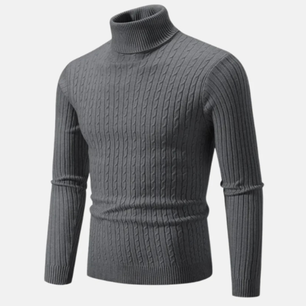 VogeLuxe | Men’s Fitted Cable Knit Turtleneck Sweater