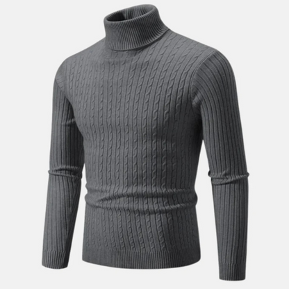VogeLuxe | Men’s Fitted Cable Knit Turtleneck Sweater