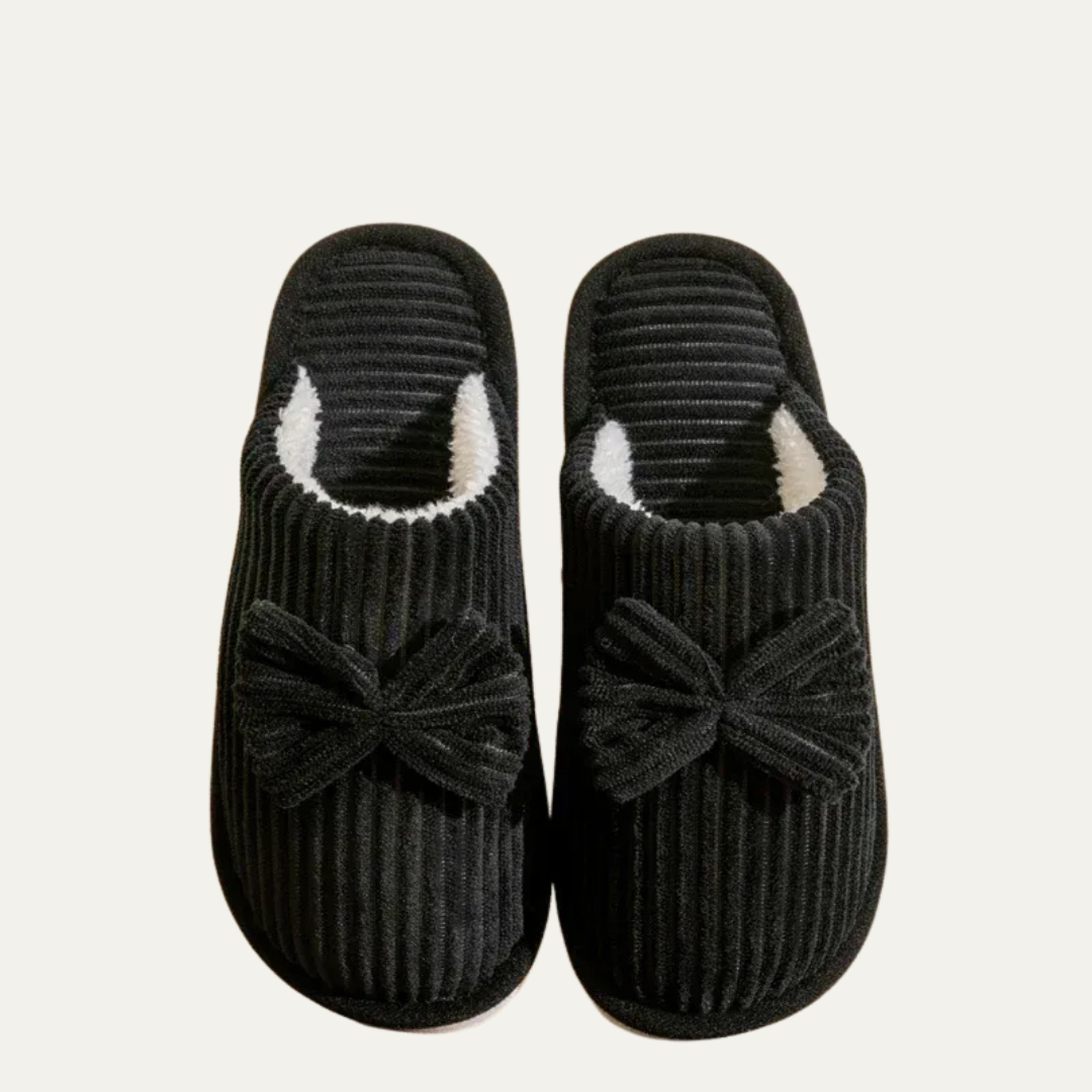 VogeLuxe | Women’s Corduroy Slip On House Slippers with Bow Detail