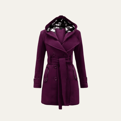 VogeLuxe | Women’s Belted Double-Breasted Wool Coat with Hood